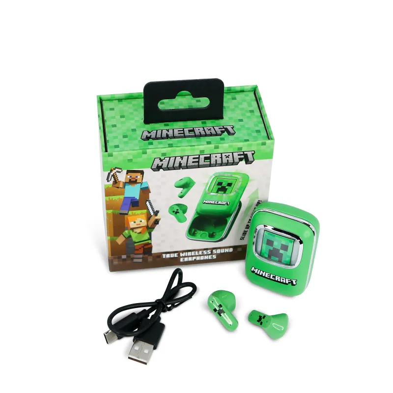 CUFFIE WIRELESS MINECRAFT CON CUSTODIA DI RICARICA SCORREVOLE E LUCE LED - The Shop Gamer