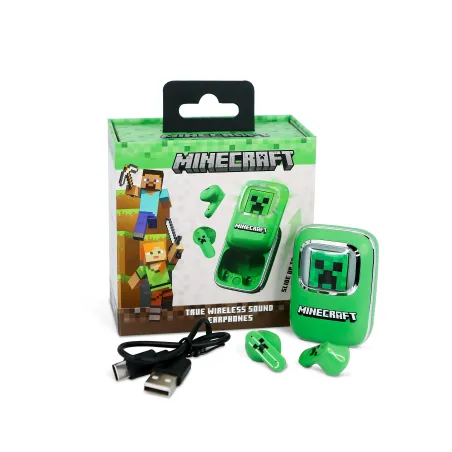 ÉCOUTEURS SANS FIL MINECRAFT AVEC BOÎTIER DE CHARGE COULISSANT ET LUMIÈRE LED - The Shop Gamer