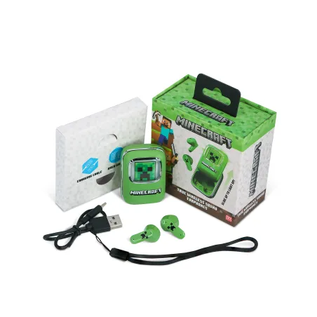 ÉCOUTEURS SANS FIL MINECRAFT AVEC BOÎTIER DE CHARGE COULISSANT ET LUMIÈRE LED - The Shop Gamer