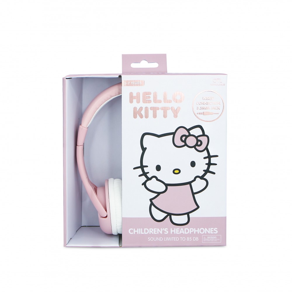 AURICULARES INFANTILES CON CABLE HELLO KITTY LIMITADOS EN VOLUMEN COLOR ROSA Y DORADO