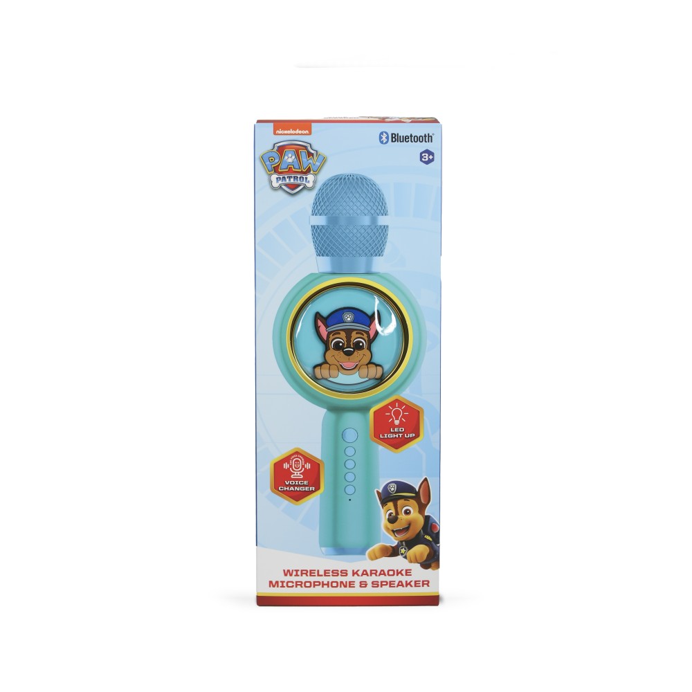 MICRÓFONO KARAOKE CON ALTAVOZ INALÁMBRICO PATRULLA CANINA CHASE PAW PATROL CON LUZ LED POPSING