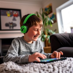 AURICULARES INFANTILES SIN CABLE MINECRAFT CREEPER CON CONTROL PARENTAL DE VOLUMEN Y CABLE PARA COMPARTIR AUDIO