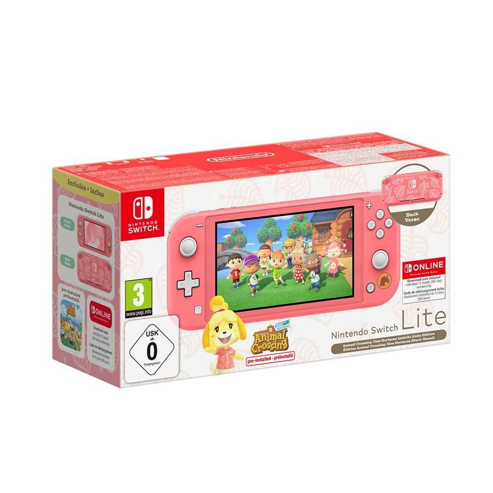 NINTENDO SWITCH LITE ED. ESP. ANIMAL CROSSING + JUEGO COMPLETO ANIMAL CROSSING NEW HORIZONS PREINSTALADO ED.ESPAÑOLA ELIGE COLOR