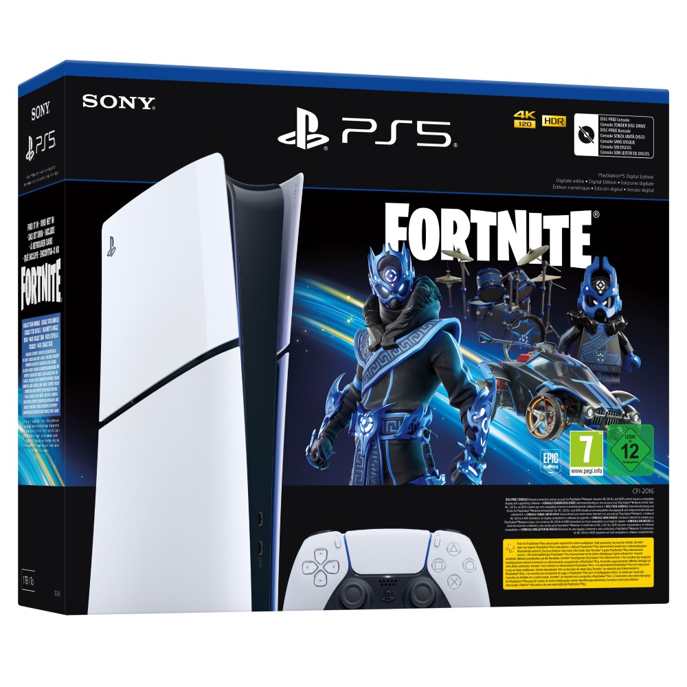 CONSOLA PLAYSTATION 5 SLIM DIGITAL PACK FORTNITE COBALT STAR Y VOUCHER FORTNITE Y 1.00O PAVOS VERSIÓN ESPAÑOLA GARANTÍA EUROPEA