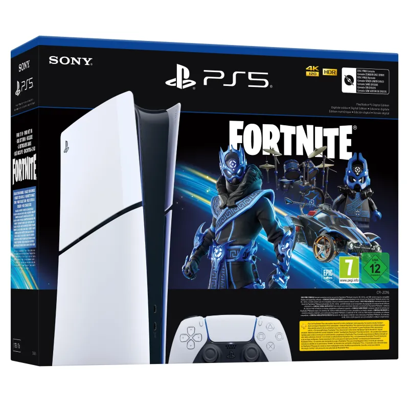 CONSOLE PLAYSTATION 5 SLIM DIGITAL PACK FORTNITE COBALT STAR CON VOUCHER FORTNITE E 1.000 V-BUCKS, VERSIONE SPAGNOLA, GARANZIA -