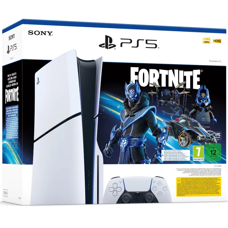 PLAYSTATION 5 SLIM WITH DISC DRIVE, FORTNITE COBALT STAR PACK, FORTNITE VOUCHER AND 1,000 V-BUCKS, SPANISH VERSION, EU WARRANTY 