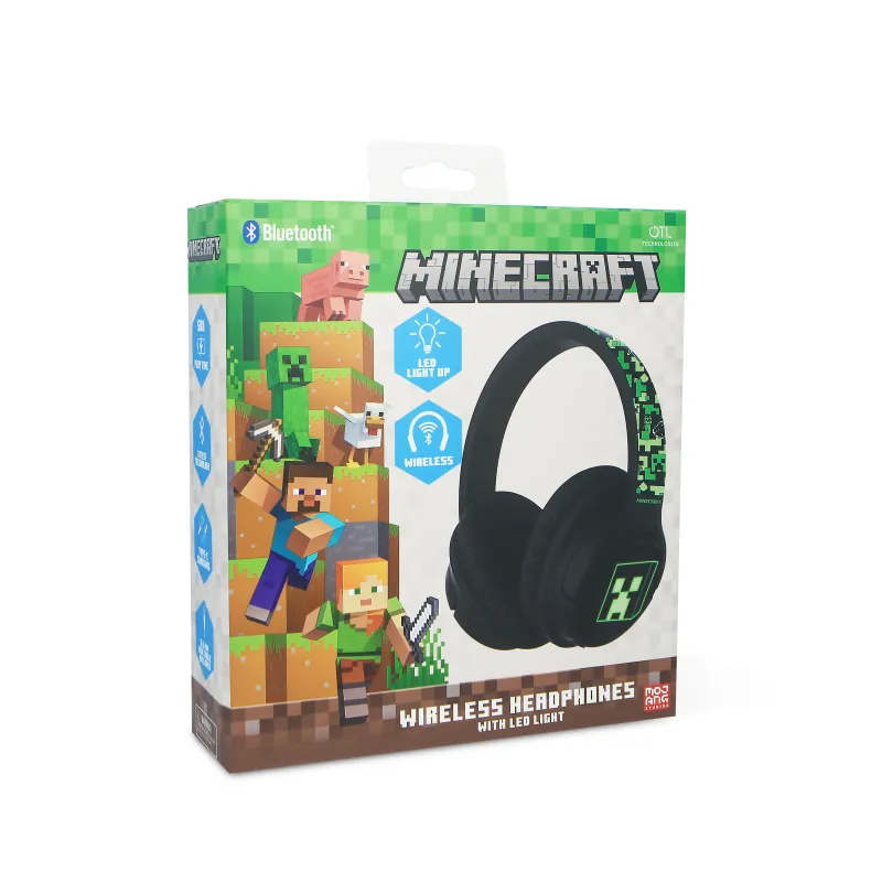 DRAADLOZE OPVOUWBARE MINECRAFT-KOPTELEFOON MET LEDVERLICHTING - The Shop Gamer