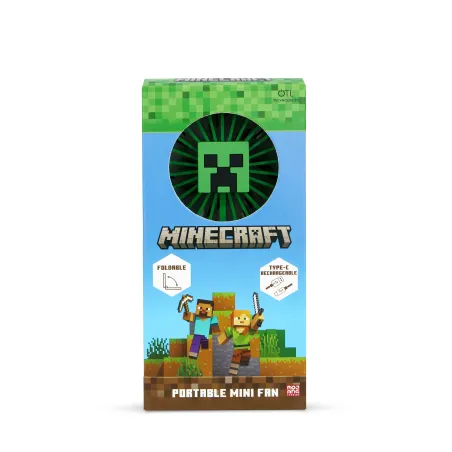 MINI VENTILATORE PORTATILE PIEGHEVOLE MINECRAFT CON BATTERIA RICARICABILE, COLORE VERDE HOSTILE BEHAVIOUR CREEPER - The Shop Gam
