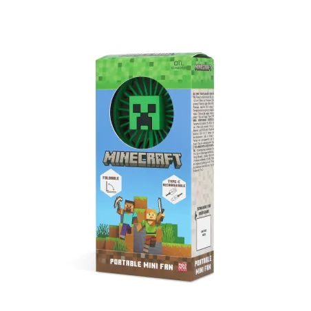 MINI FOLDABLE PORTABLE FAN MINECRAFT, RECHARGEABLE BATTERY, GREEN, HOSTILE BEHAVIOUR CREEPER - The Shop Gamer
