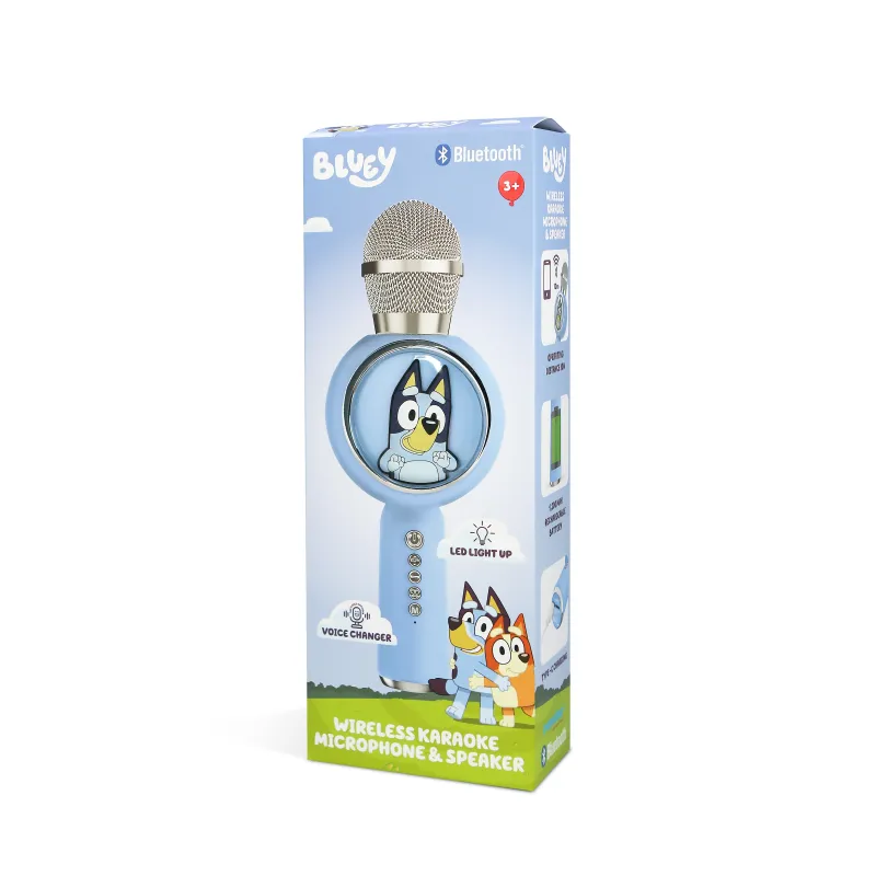 MICROFONE DE KARAOKE COM ALTIFALANTE SEM FIOS BLUEY COM LUZ LED POPSING - The Shop Gamer
