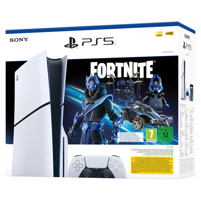 PLAYSTATION 5 SLIM WITH FORTNITE COBALT STAR PACK AND 1,000 V-BUCKS, WITH OR WITHOUT DISC DRIVE, SPANISH VERSION - The Shop Game