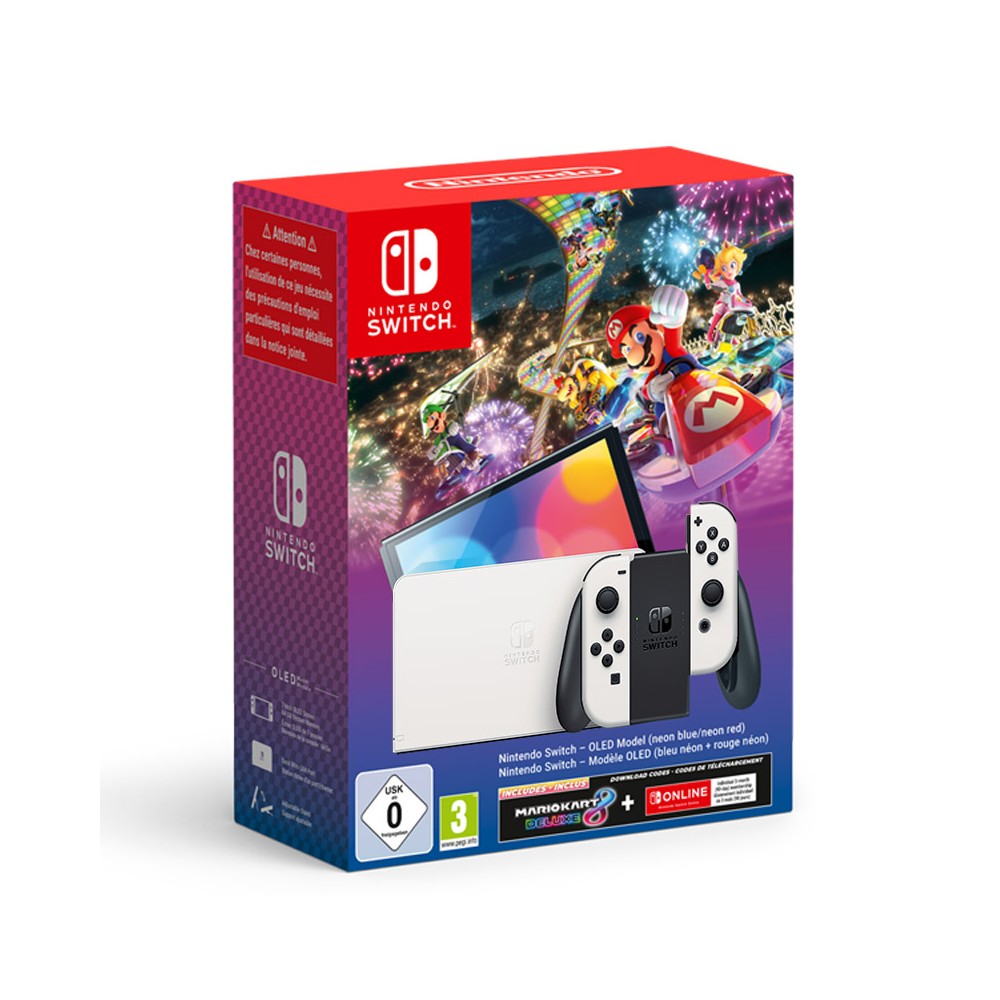 PREVENTA NINTENDO SWITCH  OLED BLANCA + SUPER MARIO KART 8 DELUXE + SUSCRIPCIÓN 12 MESES NINTENDO SWITCH ONLINE VERSIÓN ESPAÑOLA