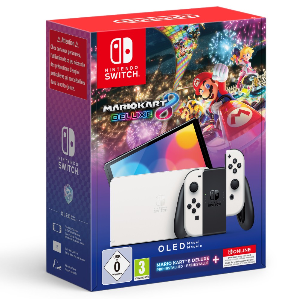 NINTENDO SWITCH  OLED BLANCA + SUPER MARIO KART 8 DELUXE + SUSCRIPCIÓN 12 MESES NINTENDO SWITCH ONLINE VERSIÓN ESPAÑOLA