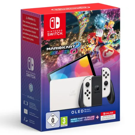 NINTENDO SWITCH OLED WHITE + SUPER MARIO KART 8 DELUXE + 12-MONTH NINTENDO SWITCH ONLINE SUBSCRIPTION, SPANISH VERSION - The Sho