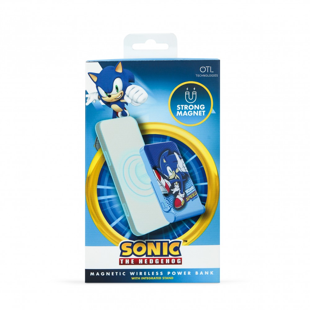 BATERÍA PORTATIL UNIVERSAL 5000 mAh  MAGNETICA SIN CABLES MODELO SONIC LETS ROLL AZUL TAMBIÉN CARGA CON CABLE Y SIRVE DE SOPORTE