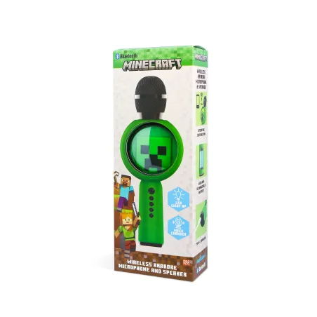 MINECRAFT POPSING GREEN CREEPER WIRELESS KARAOKE MICROPHONE WITH SPEAKER AND LED LIGHT - The Shop Gamer