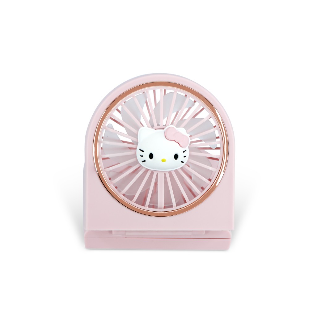 MINI VENTILADOR PORTÁTIL PLEGABLE HELLO KITTY CON BATERÍA RECARGABLE COLOR ROSA Y ORO