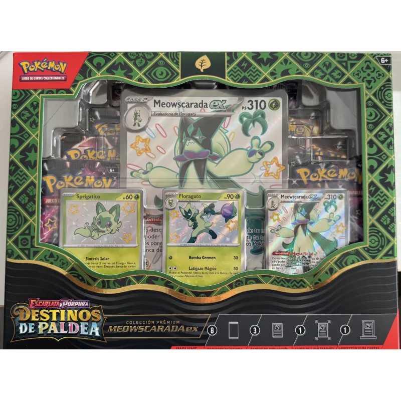 POKEMON PREMIUM COLLECTION ASSORT SV4.5 MEOWSCARADAeX SCARLET AND VIOLET PALDEAN FATES POKEMON TCG SPANISH - The Shop Gamer
