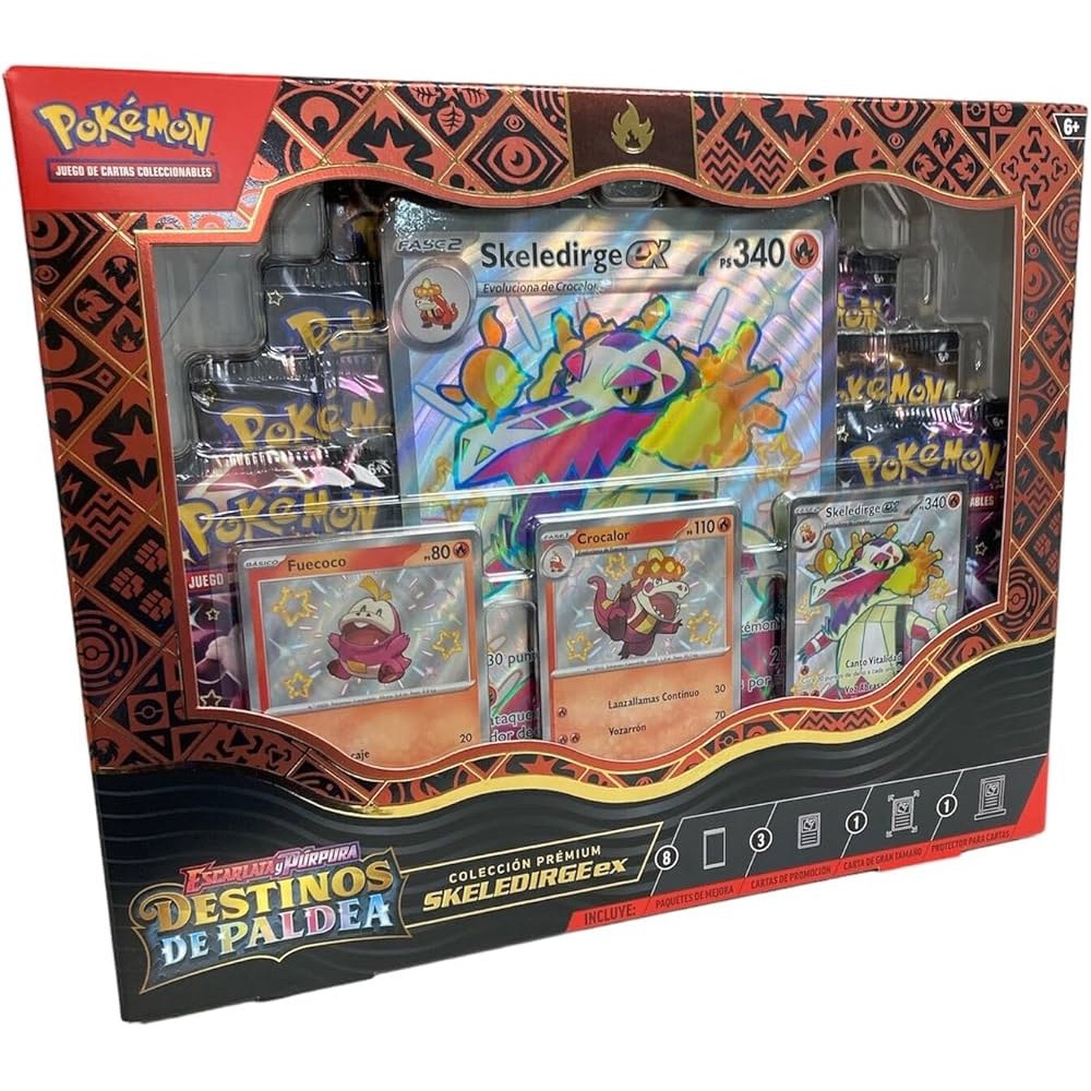 POKEMON PREMIUM COLLECTION ASSORT SV4.5 SKELEDIRGEeX ESCARLATA Y PÚRPURA DESTINOS PALDEA JCC POKEMON ESPAÑOL JUEGO DE CARTAS