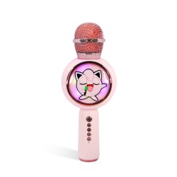 MICRÓFONO KARAOKE CON ALTAVOZ INALÁMBRICO POKEMON JIGGLY PUFF CON LUZ LED POPSING COLOR ROSA PÁLIDO