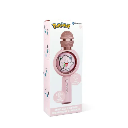 MICROFONE DE KARAOKÊ COM ALTIFALANTE SEM FIOS POKEMON JIGGLY PUFF COM LUZ LED POPSING ROSA-PÁLIDO - The Shop Gamer