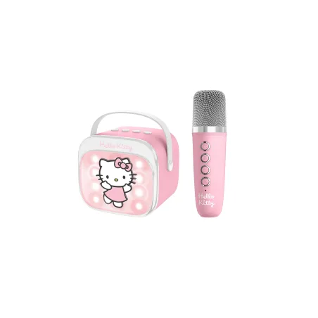 CONJUNTO DE COLUNA E MICROFONE SEM FIOS PARA KARAOKE HELLO KITTY COM LUZ LED - The Shop Gamer