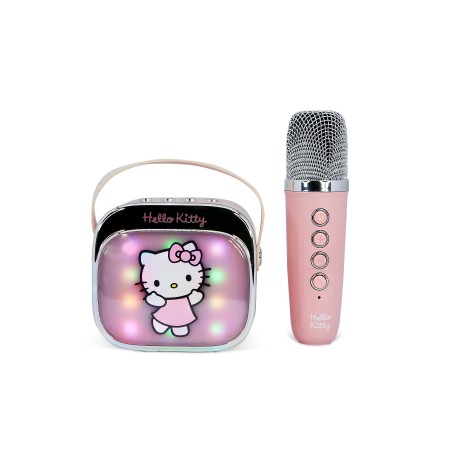 CONJUNTO DE ALTAVOZ Y MICROFÓNO INALÁMBRICOS PARA KARAOKE HELLO KITTY CON LUZ LED