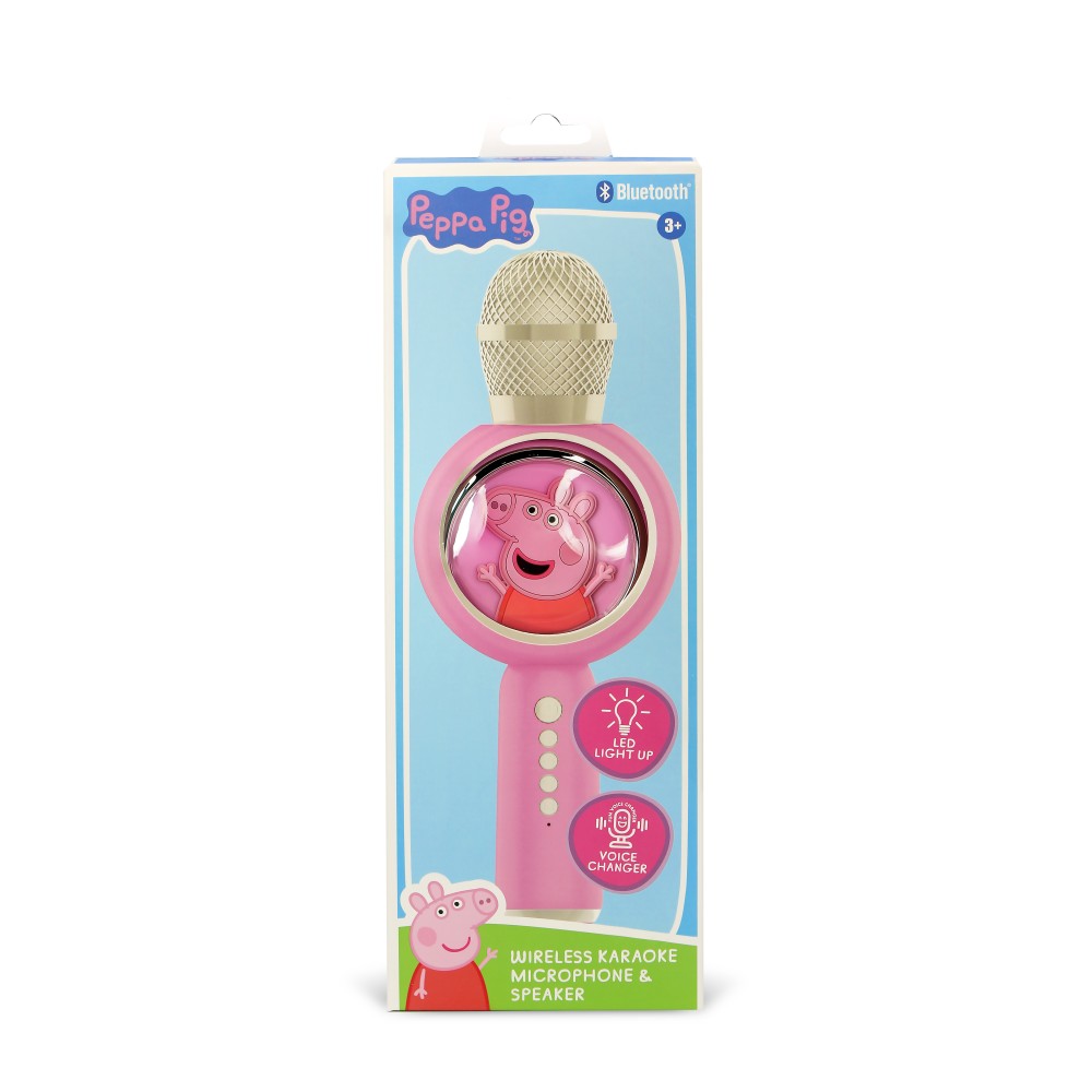 MICRÓFONO KARAOKE CON ALTAVOZ INALÁMBRICO PEPPA PIG CON LUZ LED POPSING COLOR ROSA