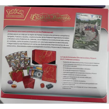 POKEMON CAJA DE ENTRENADOR ELITE SV1 ESCARLATA Y PURPURA KORAIDON ESCARLATA JCC POKEMON ESPAÑOL JUEGO DE CARTAS COLECCIONABLES