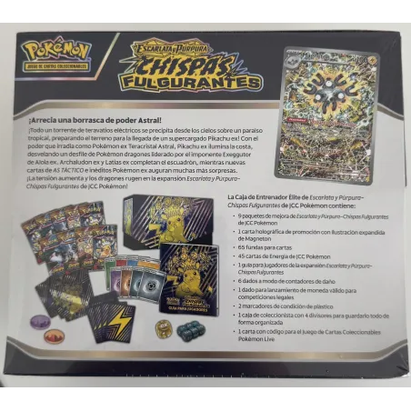 POKEMON CAJA ENTRENADOR ELITE CHISPAS FULGURAN ESCARLATA Y PÚRPURA CHISPAS FULGURANTES SV8 JCC POKEMON ESPAÑOL JUEGO DE CARTAS