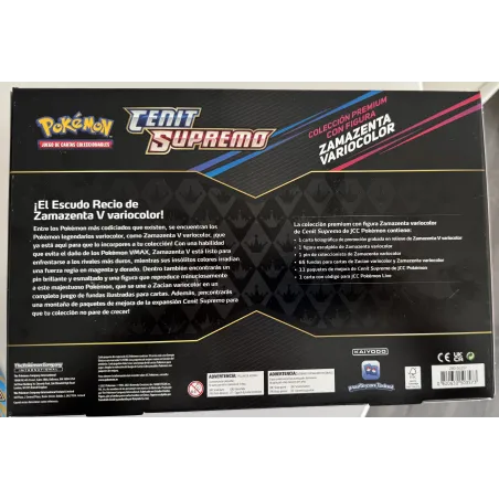 POKEMON SHINY ZAMAZENTA BOX 12.5 CENIT SUPREMO, COLLECTION PREMIUM AVEC FIGURINE ZAMAZENTA CHROMATIQUE, JCC POKÉMON ESPAGNOL - T