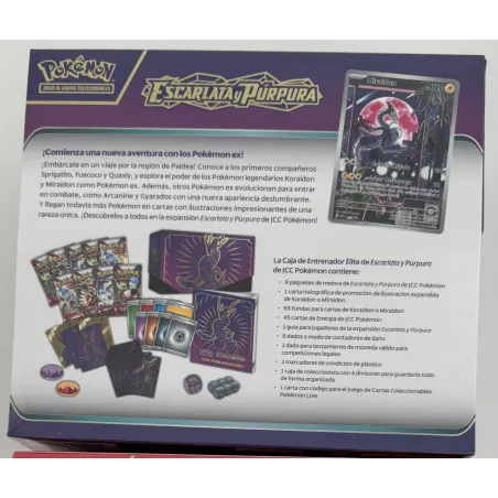 POKEMON COFFRET DE DRESSEUR ÉLITE SV1 ESCARLATA Y PURPURA MIRAIDON PÚRPURA JCC POKEMON ESPAGNOL, JEU DE CARTES À COLLECTIONNER -