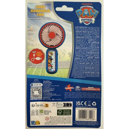 MINI VENTILADOR DE MANO PATRULLA CANINA CON BATERÍA RECARGABLE COLOR AZUL Y ROJO PAW PATROL