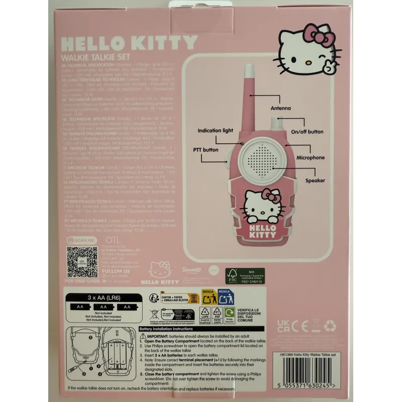 WALKIE TALKIES HELLO KITTY, INTERFONI A BATTERIE (NON INCLUSE), ROSA E BIANCO - The Shop Gamer