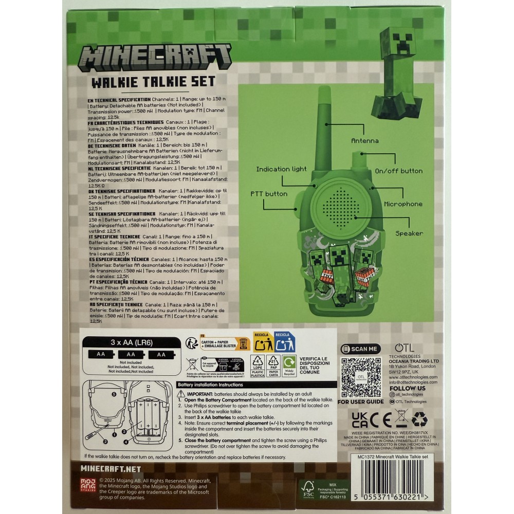 CONJUNTO DE WALKIE TALKIES MINECRAFT INTERCOMUNICADORES A PILAS (NO INCLUIDAS) COLOR VERDE
