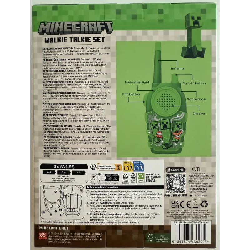 SET DI WALKIE TALKIES MINECRAFT, INTERCOMUNICATORI A PILE NON INCLUSE, VERDI - The Shop Gamer