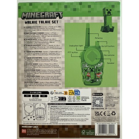 CONJUNTO DE WALKIE TALKIES MINECRAFT INTERCOMUNICADORES A PILAS (NO INCLUIDAS) COLOR VERDE