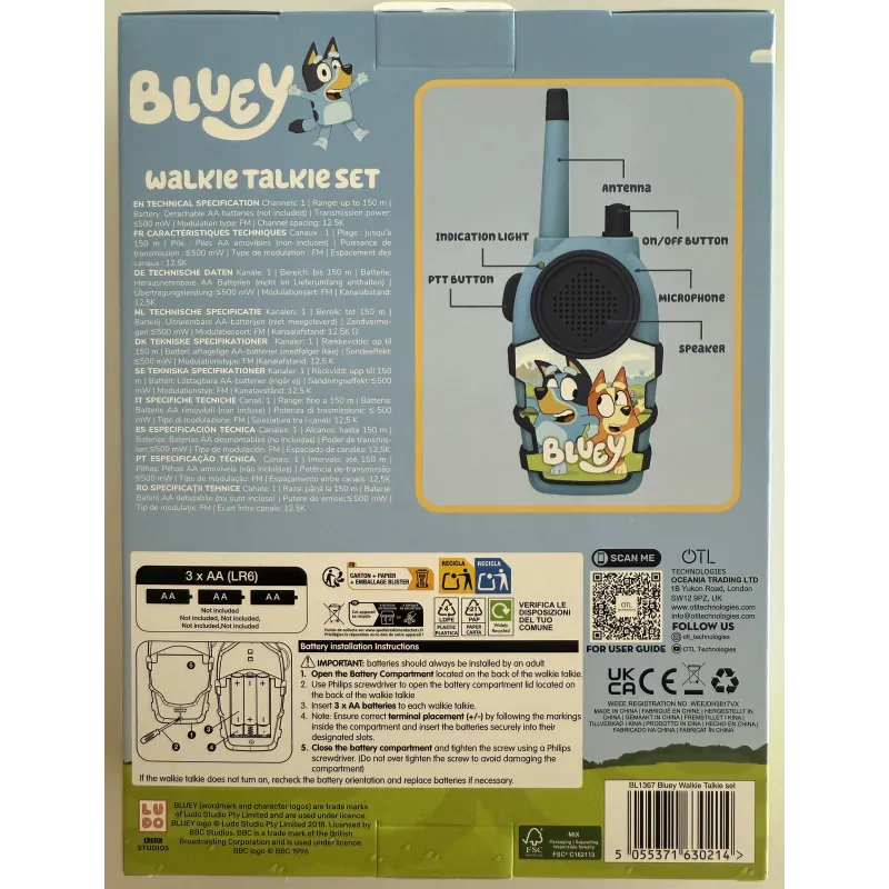 BLUEY WALKIE TALKIES SET, BATTERY-POWERED, BATTERIES NOT INCLUDED, PALE BLUE - The Shop Gamer