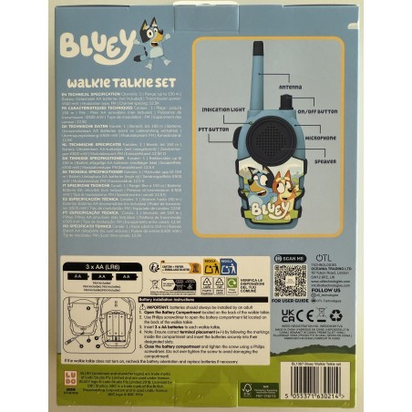 CONJUNTO DE WALKIE TALKIES BLUEY INTERCOMUNICADORES A PILAS (NO INCLUIDAS) COLOR AZUL PÁLIDO