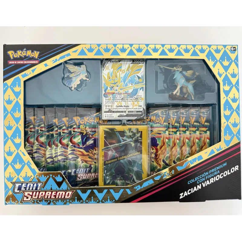 POKEMON SHINY ZACIAN BOX 12.5 CENIT SUPREMO COLLEZIONE PREMIUM CON FIGURA ZACIAN VARIOCOLOR GCC POKEMON SPAGNOLO GIOCO DI CARTE 