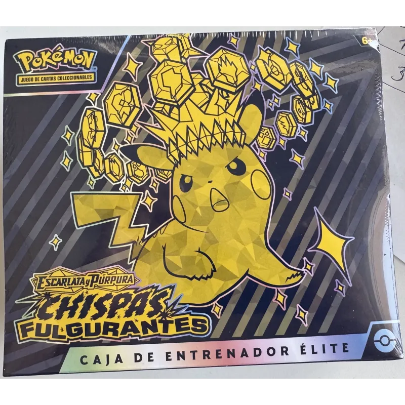 POKEMON CAJA ENTRENADOR ELITE CHISPAS FULGURAN ESCARLATA Y PÚRPURA CHISPAS FULGURANTES SV8 JCC POKEMON ESPAÑOL JUEGO DE CARTAS