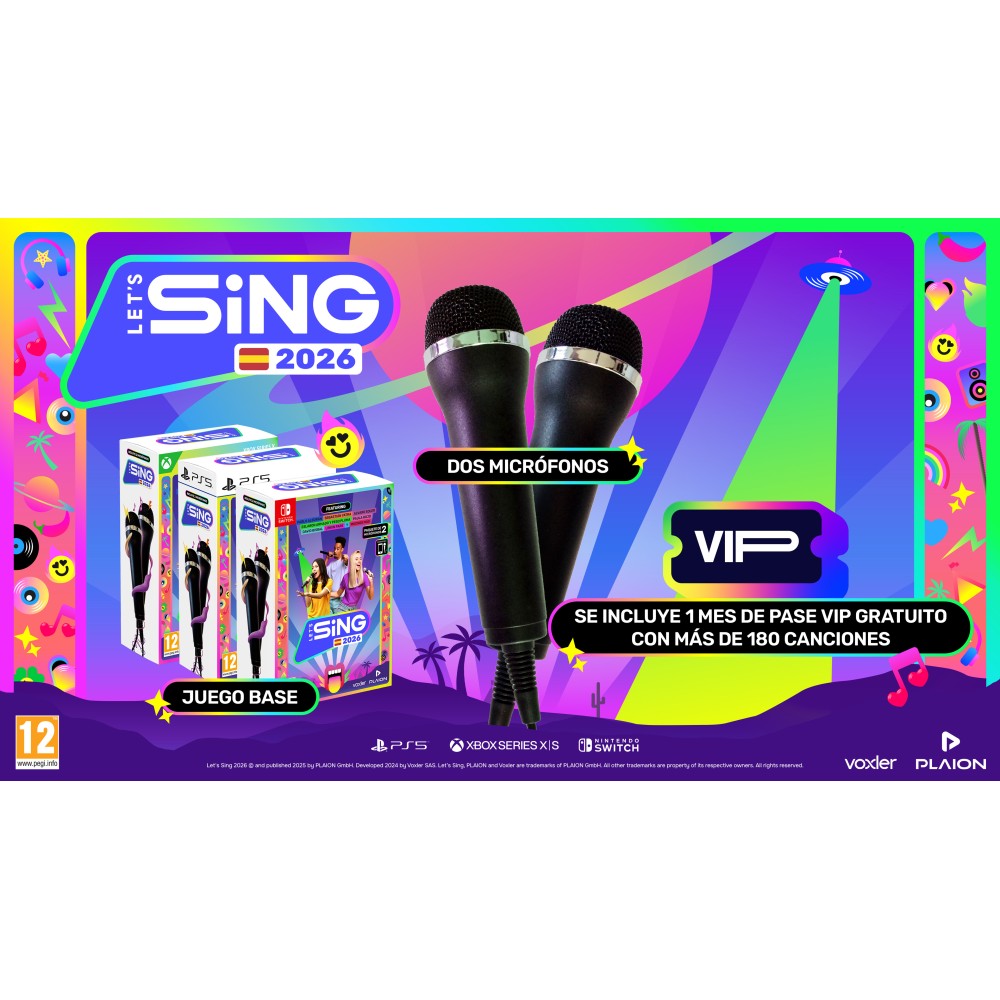 LET´S SING 2026 + 2 MICRÓFONOS ELIGE VERSIÓN PS5 PLAYSTATION5 NINTENDO SWITCH JUEGO FÍSICO VERSIÓN ESPAÑOLA GARANTÍA EU