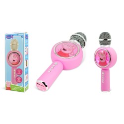 MICRÓFONO KARAOKE CON ALTAVOZ INALÁMBRICO PEPPA PIG CON LUZ LED POPSING COLOR ROSA