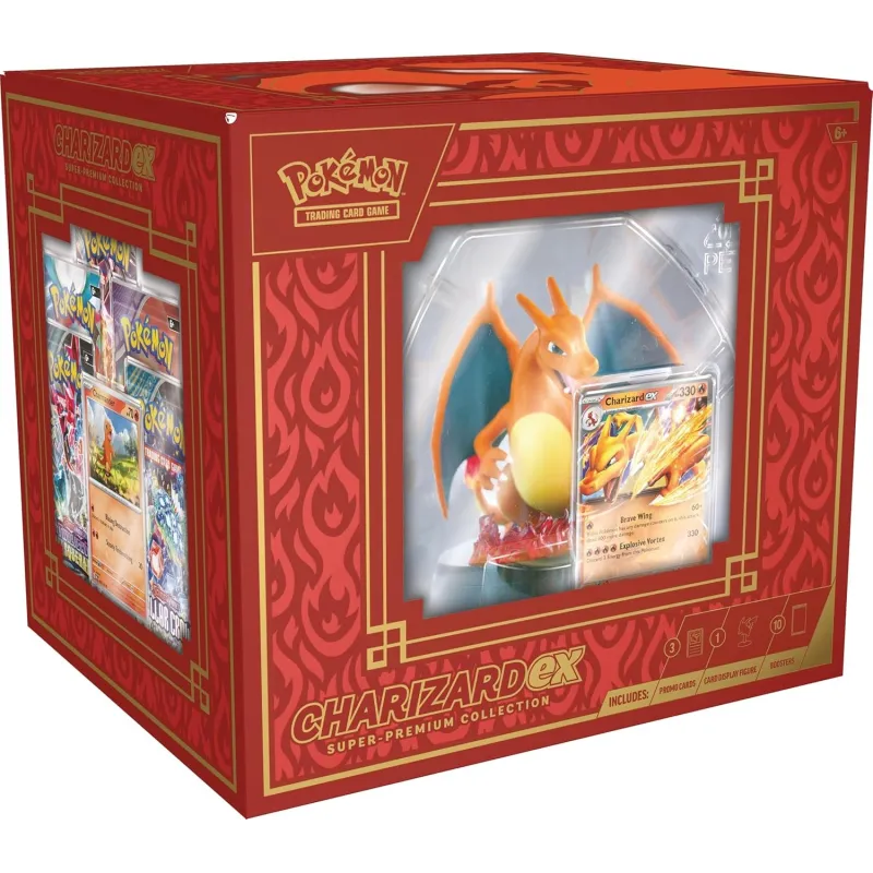 POKÉMON-PACK CHARIZARD EX, 3 HOLOGRAFISCHE PROMO-KARTEN, 1 KARTENSTÄNDER UND 10 BOOSTERPACKS - The Shop Gamer