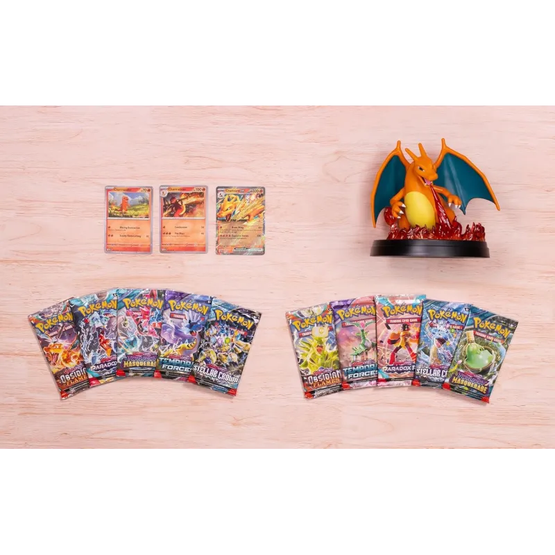 POKÉMON CHARIZARD EX CARD PACK, 3 HOLOGRAPHIC PROMO CARDS, 1 CARD DISPLAY STAND AND 10 BOOSTER PACKS - The Shop Gamer
