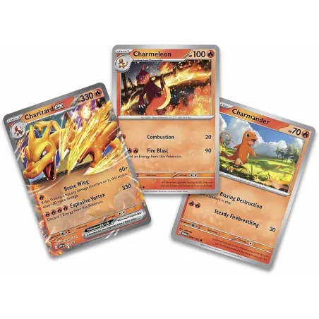 POKÉMON-PACK CHARIZARD EX, 3 HOLOGRAFISCHE PROMO-KARTEN, 1 KARTENSTÄNDER UND 10 BOOSTERPACKS - The Shop Gamer