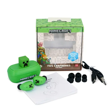 AURICOLARI TRUE WIRELESS MINECRAFT CON CUSTODIA DI RICARICA, IMMAGINE 3D E LICENZA UFFICIALE MINECRAFT - The Shop Gamer