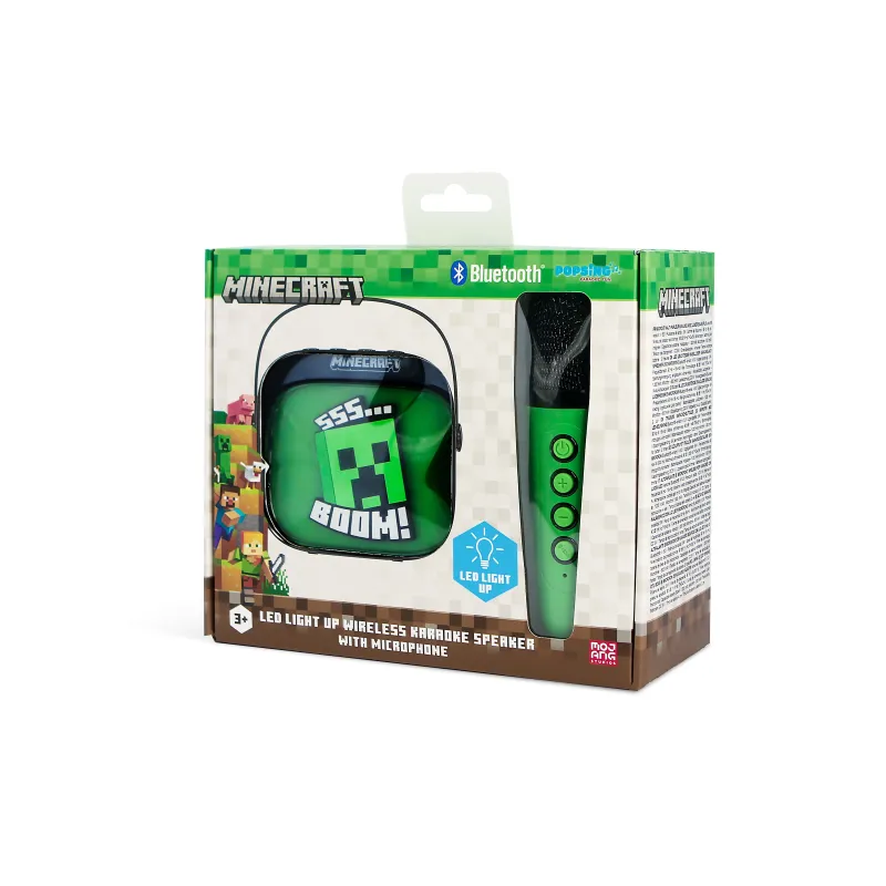MINECRAFT WIRELESS KARAOKE SPEAKER WITH MICROPHONE AND LED LIGHTS, COMPATIBLE WITH ANY BLUETOOTH AUDIO SOURCE - The Shop Gamer