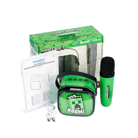 ALTOPARLANTE KARAOKE WIRELESS CON MICROFONO E LUCI LED MINECRAFT COMPATIBILE CON QUALSIASI SORGENTE AUDIO BLUETOOTH - The Shop G