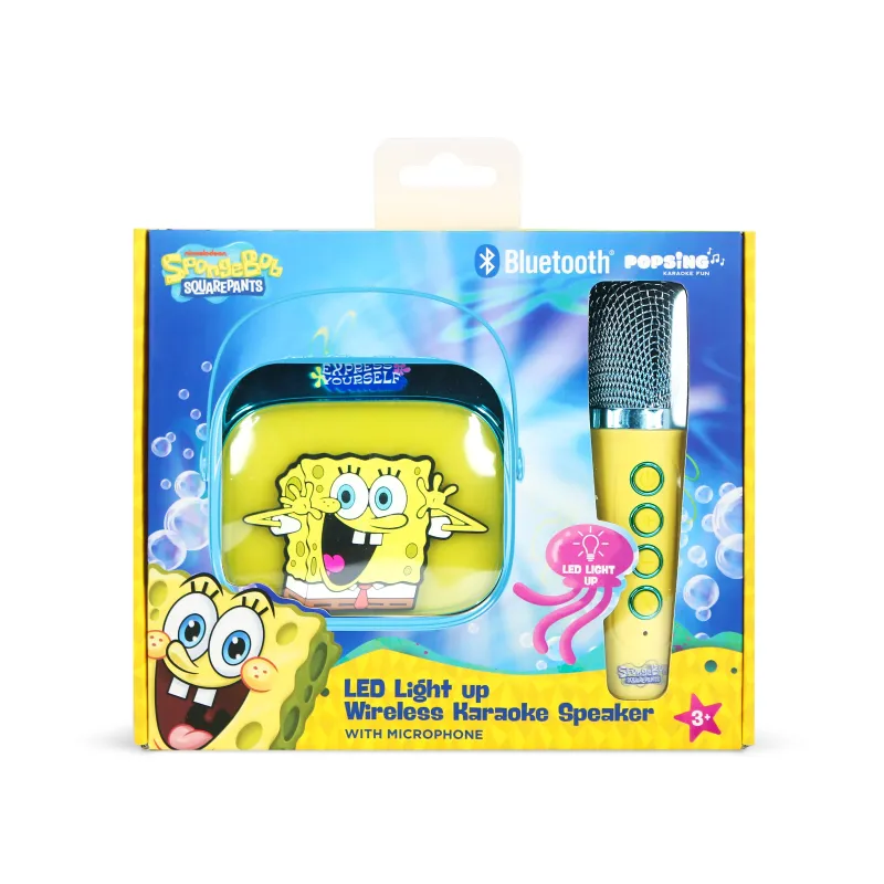 ALTOPARLANTE KARAOKE WIRELESS CON MICROFONO E LUCI LED BOB ESPONJA COMPATIBILE CON QUALSIASI FONTE AUDIO BLUETOOTH - The Shop Ga